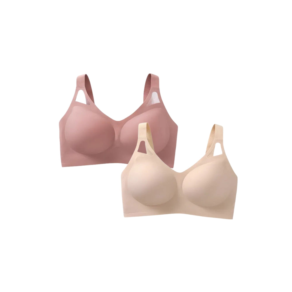 Conjunto de sostenes sin costuras em rosado y beige, con soporte y comodidad para lencería feminina.