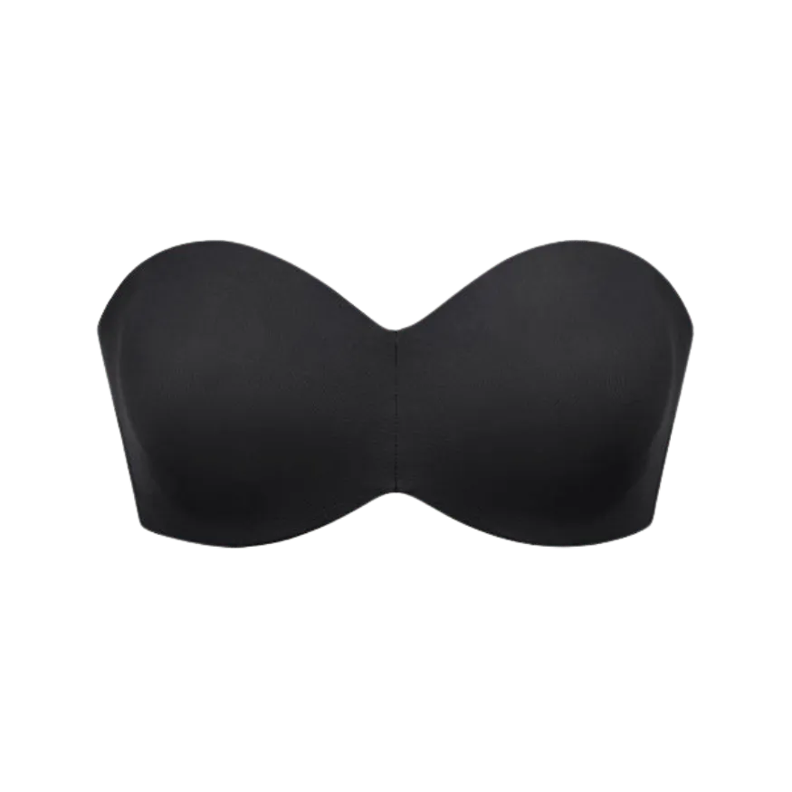 Modelo vestindo o sostén strapless LOOK da Cygnuss negro