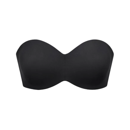 Modelo vestindo o sostén strapless LOOK da Cygnuss negro