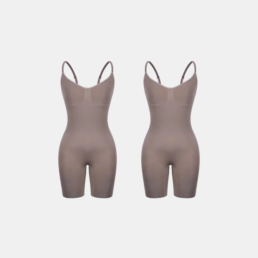 Imagem dupla do Body Elegance moldeador gris, con tirantes finas y moldeado que proporciona elegância y comodidad, disponível em dois talla.