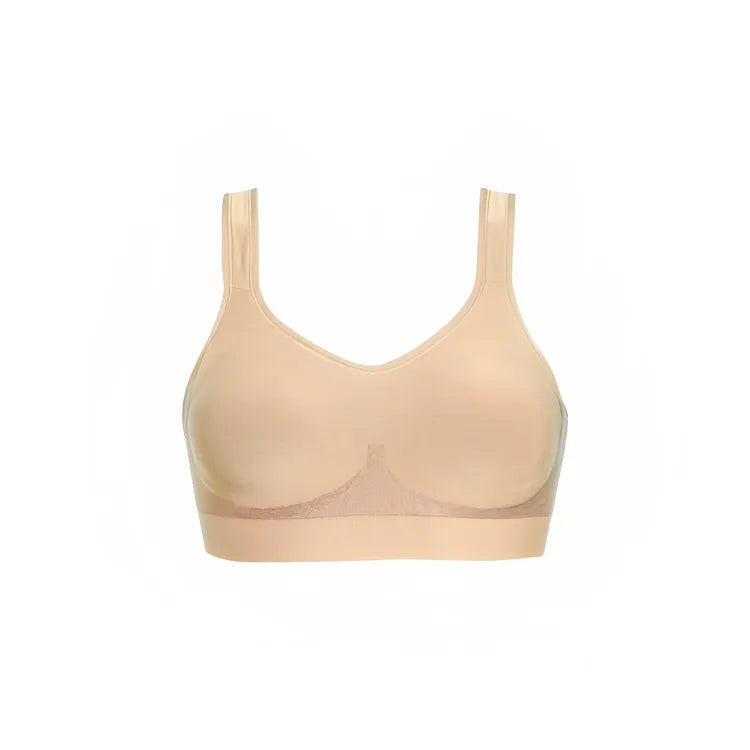 sostén Daily Original na color beige, visto de frente, con design sin costuras, relleno cómodo y moldeado que proporciona sustentação sin apertar.